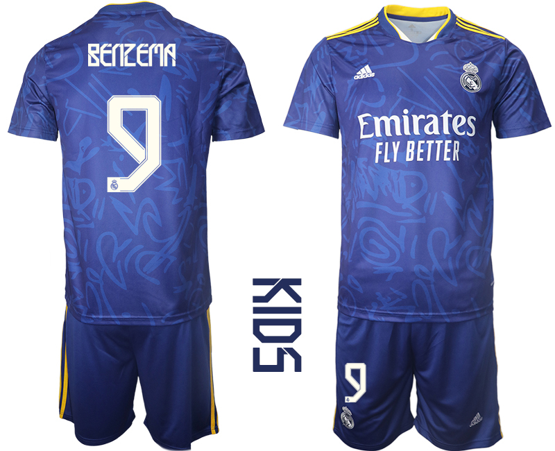 Youth 2021-2022 Club Real Madrid away blue #9 Soccer Jersey